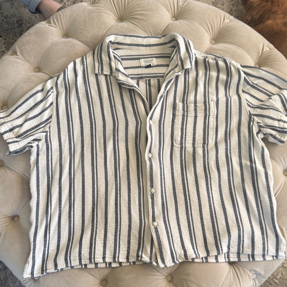 American Eagle Outfitters Blue and White Striped Shirt